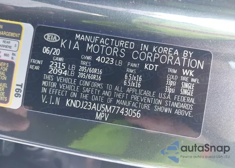 2021 Kia Soul Lx z USA, uszkodzony, nr VIN KNDJ23AU5M7743056